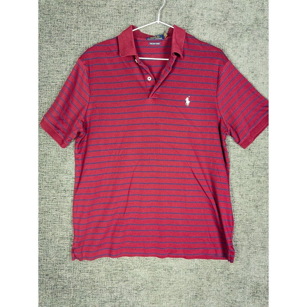 Polo Ralph Lauren Pima Soft Touch Striped Polo Shirt Mens M Burgundy Navy Cotton